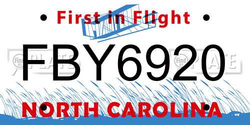 FBY6920 North Carolina License Plate
