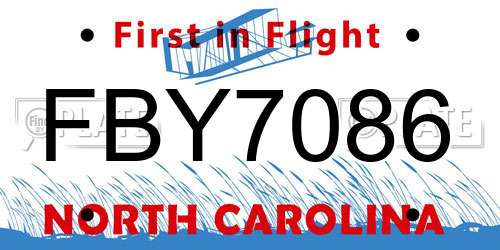 FBY7086 North Carolina License Plate