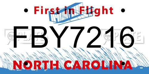 FBY7216 North Carolina License Plate