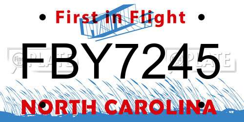 FBY7245 North Carolina License Plate
