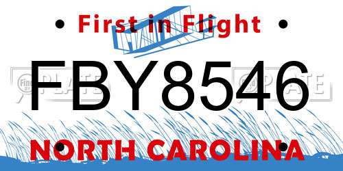 FBY8546 North Carolina License Plate