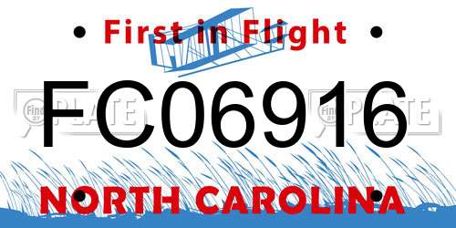 FC06916 North Carolina License Plate