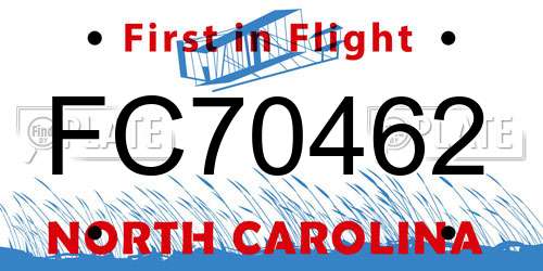 FC70462 North Carolina License Plate