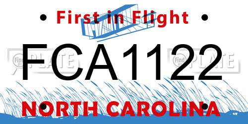 FCA1122 North Carolina License Plate
