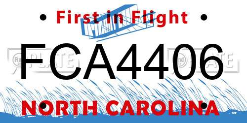 FCA4406 North Carolina License Plate