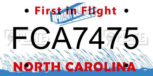 FCA7475 North Carolina License Plate