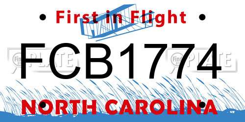 FCB1774 North Carolina License Plate