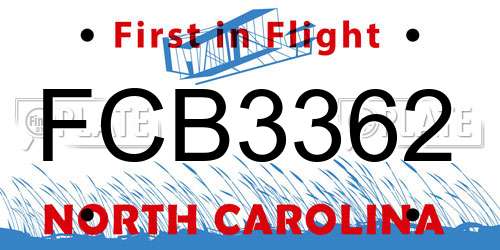 FCB3362 North Carolina License Plate