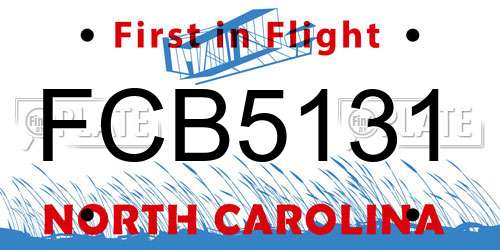 FCB5131 North Carolina License Plate