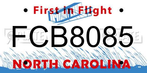FCB8085 North Carolina License Plate