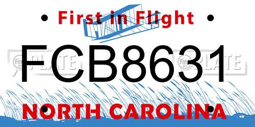 FCB8631 North Carolina License Plate