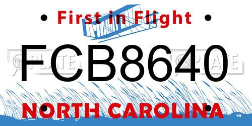 FCB8640 North Carolina License Plate