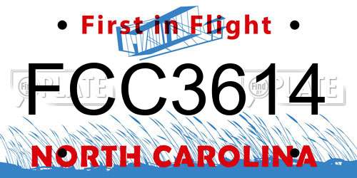 FCC3614 North Carolina License Plate
