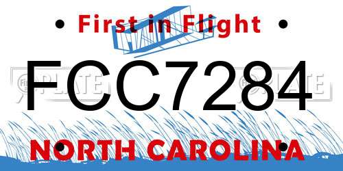 FCC7284 North Carolina License Plate
