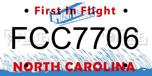 FCC7706 North Carolina License Plate
