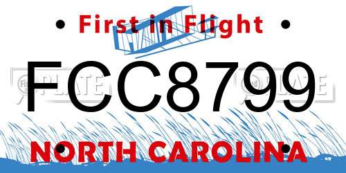 FCC8799 North Carolina License Plate