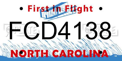 FCD4138 North Carolina License Plate