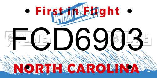 FCD6903 North Carolina License Plate