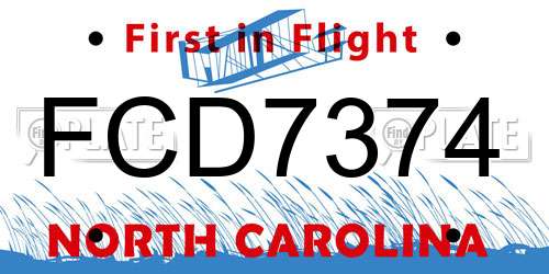 FCD7374 North Carolina License Plate