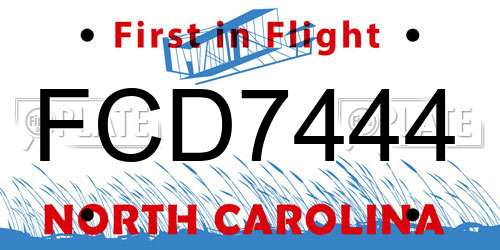 FCD7444 North Carolina License Plate