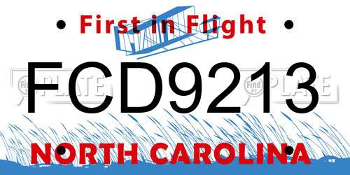 FCD9213 North Carolina License Plate