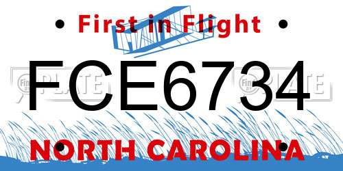 FCE6734 North Carolina License Plate