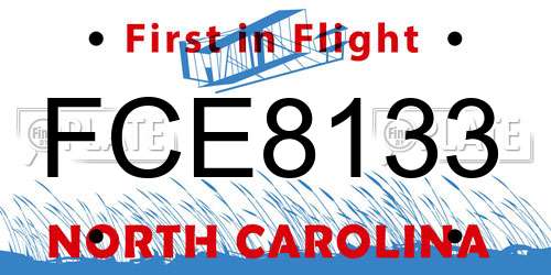 FCE8133 North Carolina License Plate