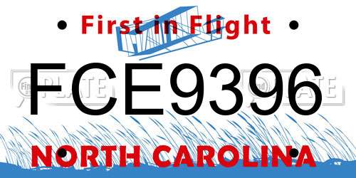 FCE9396 North Carolina License Plate