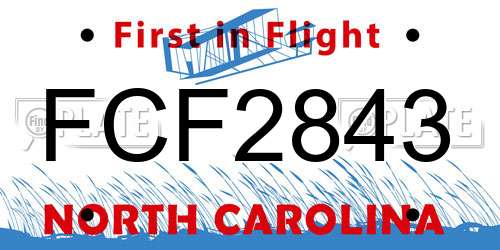 FCF2843 North Carolina License Plate