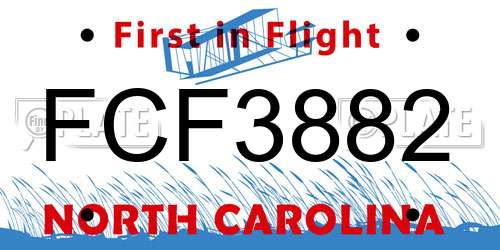 FCF3882 North Carolina License Plate