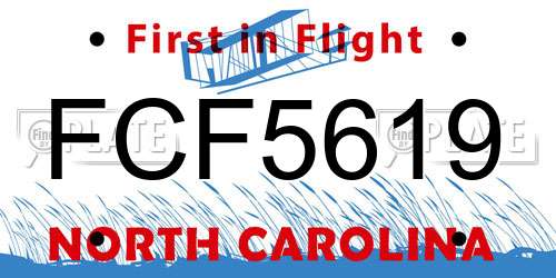 FCF5619 North Carolina License Plate
