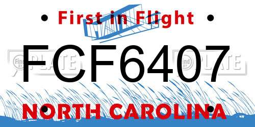 FCF6407 North Carolina License Plate
