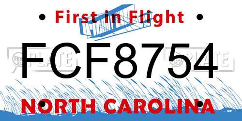 FCF8754 North Carolina License Plate