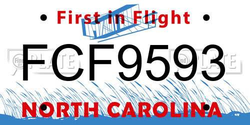 FCF9593 North Carolina License Plate