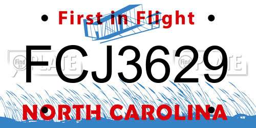 FCJ3629 North Carolina License Plate
