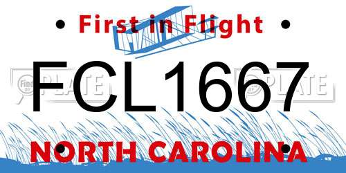 FCL1667 North Carolina License Plate