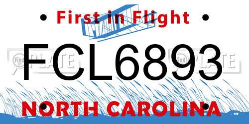 FCL6893 North Carolina License Plate