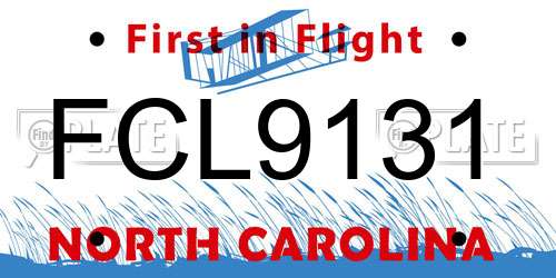 FCL9131 North Carolina License Plate