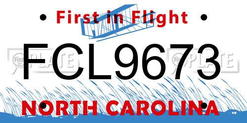FCL9673 North Carolina License Plate