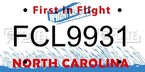 FCL9931 North Carolina License Plate