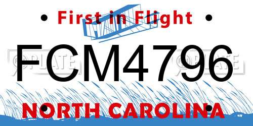 FCM4796 North Carolina License Plate