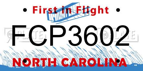 FCP3602 North Carolina License Plate