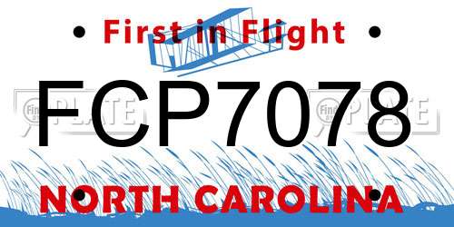 FCP7078 North Carolina License Plate