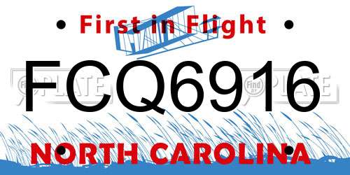 FCQ6916 North Carolina License Plate