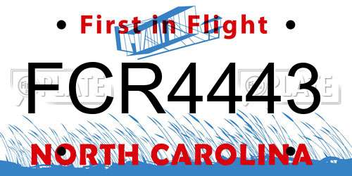 FCR4443 North Carolina License Plate
