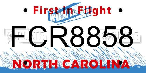 FCR8858 North Carolina License Plate
