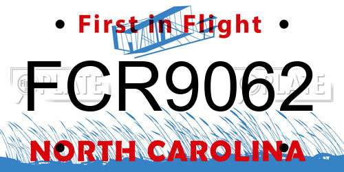 FCR9062 North Carolina License Plate