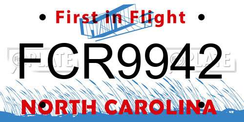 FCR9942 North Carolina License Plate