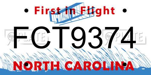 FCT9374 North Carolina License Plate