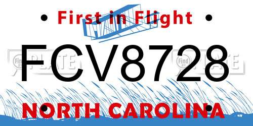 FCV8728 North Carolina License Plate